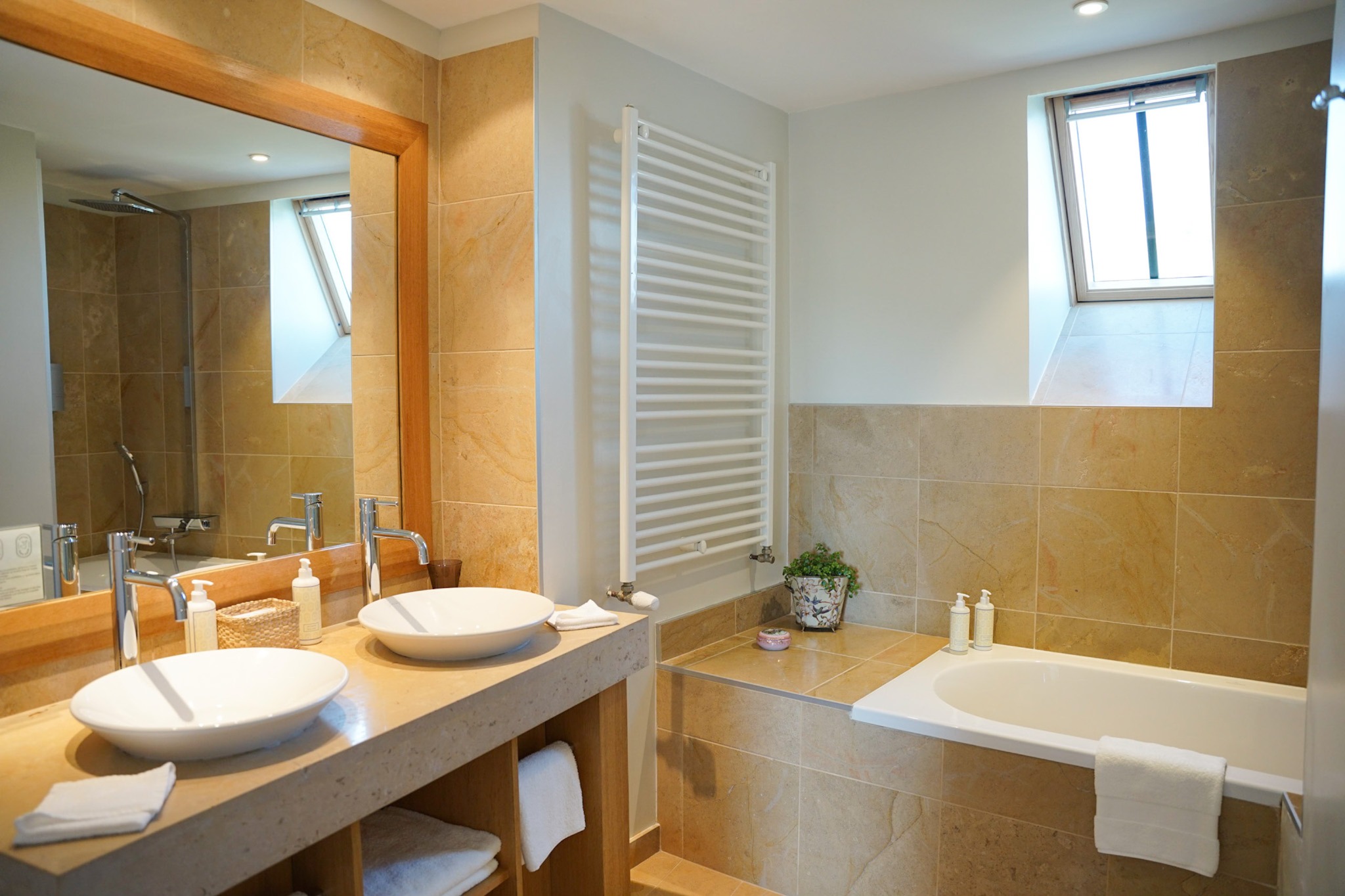 French Flair Burgundy Bathroom at Château Sainte Sabine