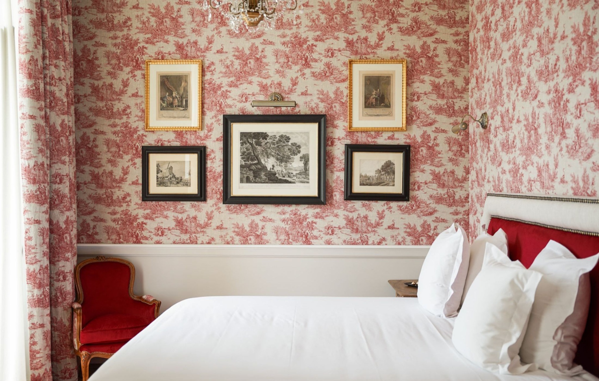 French Flair Burgundy Bedroom at Château Sainte Sabine