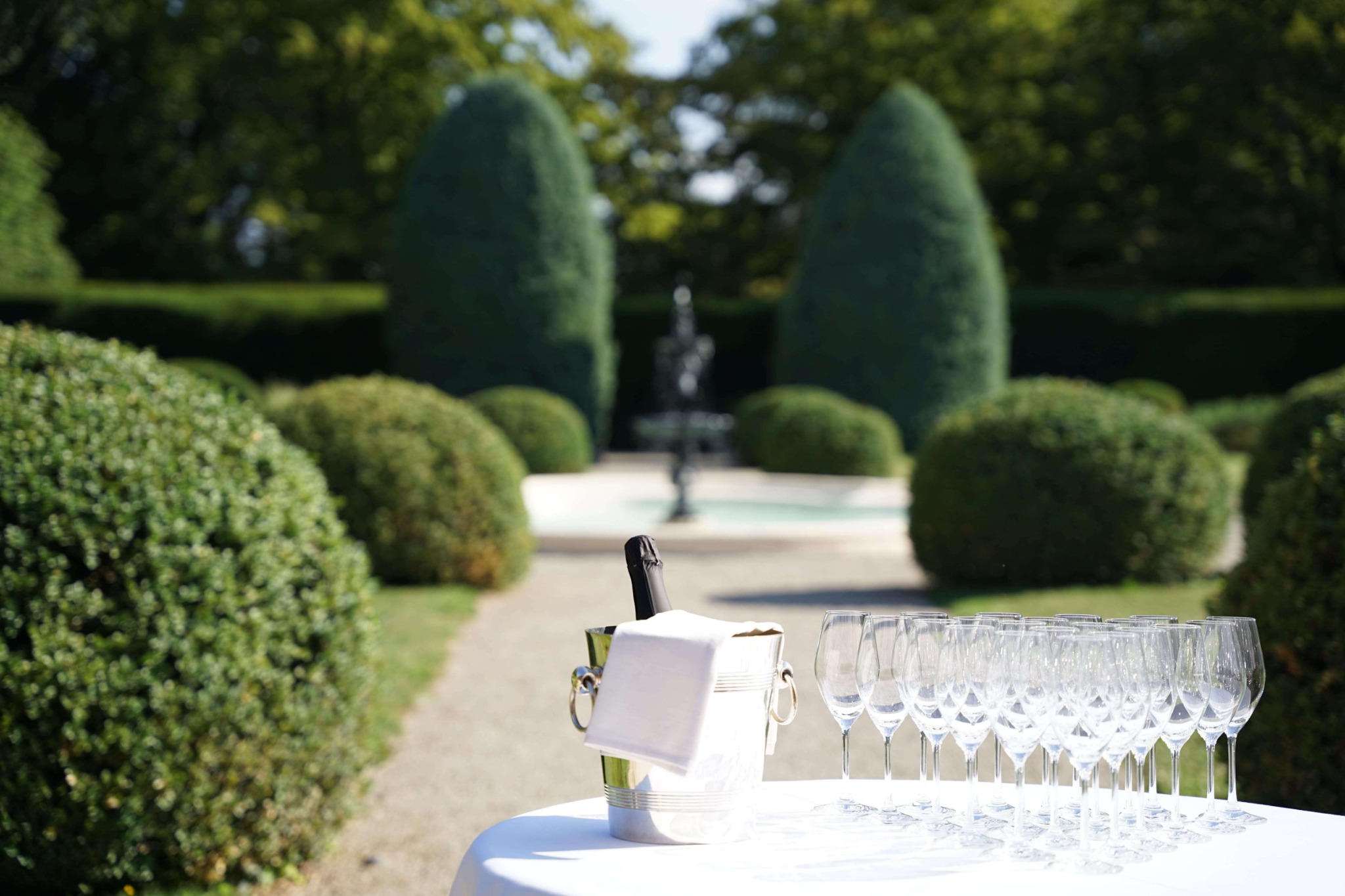 French Flair Burgundy Champagne in the Gardens of Hostellerie de Levernois
