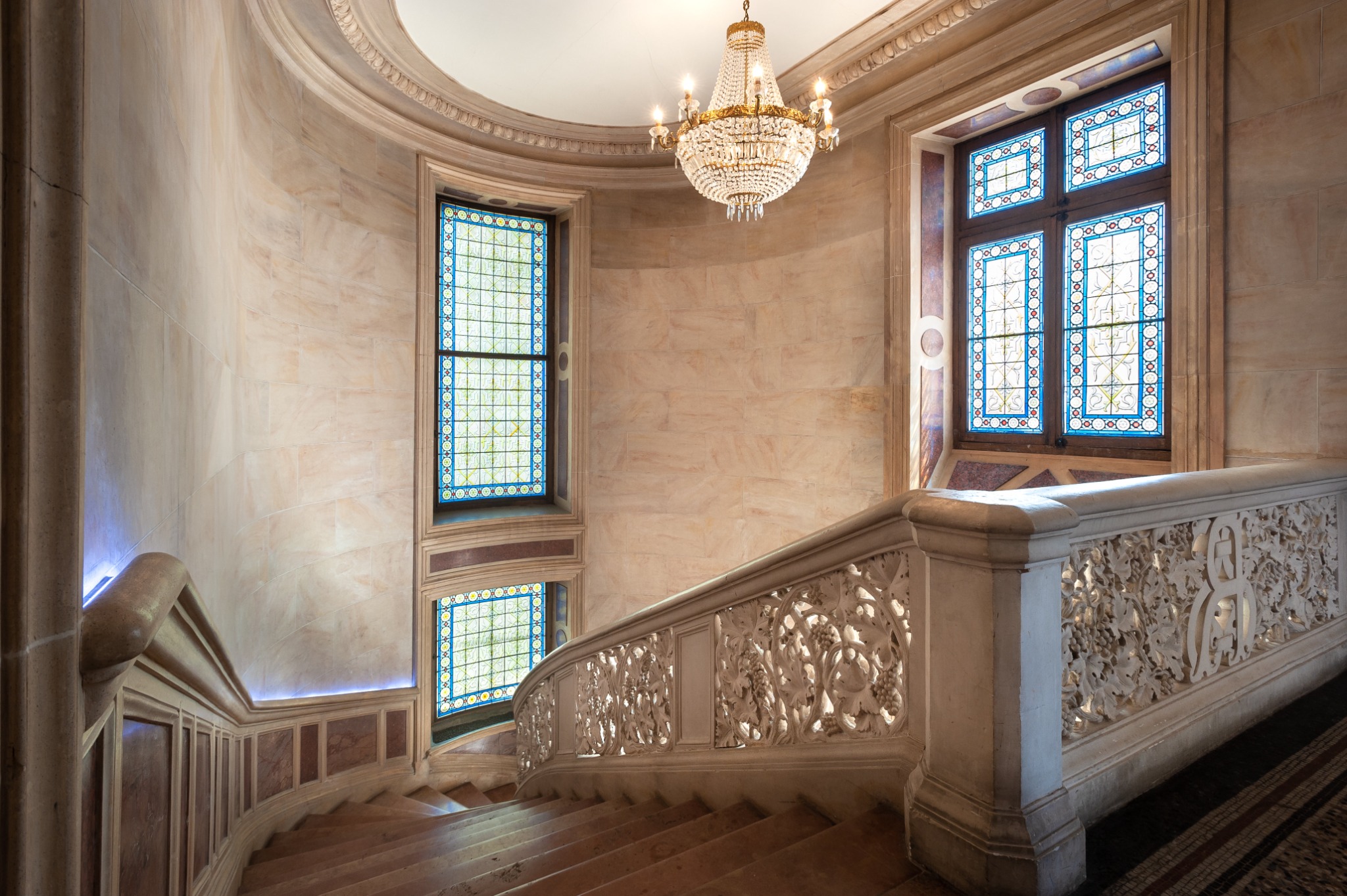 French Flair Burgundy Grand Staircase at Château Sainte Sabine