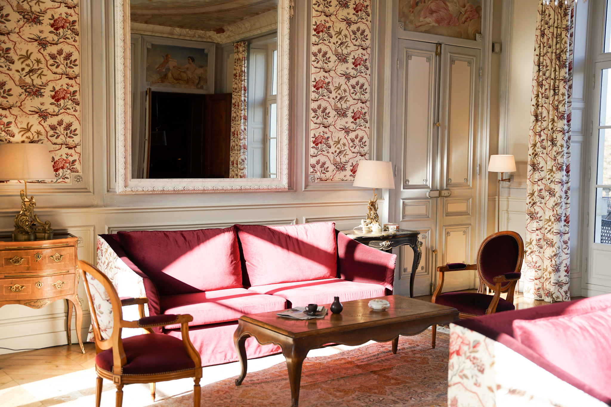 French Flair Burgundy Suite Salon at Château Sainte Sabine